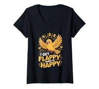 Femme I Get Flappy When I'm Happy Cute Autism Awareness Bird T-Shirt avec Col en V