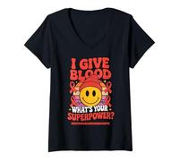 Femme I Give Blood - What's Your Superpower World Blood Donor Day T-Shirt avec Col en V