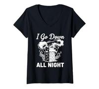 Femme I Go Down All Night Santa in A Chimney Funny Christmas Humour T-Shirt avec Col en V