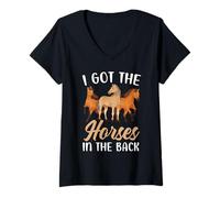 Femme I Got The Horses In The Back Équitation Équitation T-Shirt avec Col en V