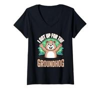 Femme I Got Up for The Groundhog Day Dessin animé Amusant T-Shirt avec Col en V