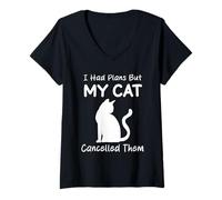 Femme I Had Plans But My Cat Cancelled Them Humour T-Shirt avec Col en V