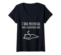 Femme I Had Potential Then I Discovered Naps Funny Saying T-Shirt avec Col en V