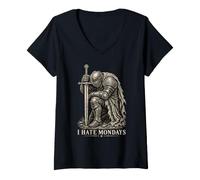 Femme I Hate Mondays Medieval Knight Funny Work Humour T-Shirt avec Col en V