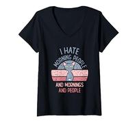 Femme I Hate Morning People T-shirt à fente pour homme T-Shirt avec Col en V