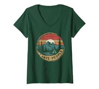 Femme I Hate People Scène rétro de Camping avec Citation Humoristique T-Shirt avec Col en V, Vert Forêt, L