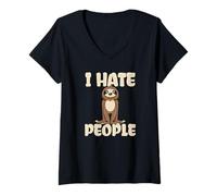 Femme I Hate People Sloth Paresseux T-Shirt avec Col en V