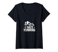 Femme I Hate Running Trail Running Humour T-Shirt avec Col en V