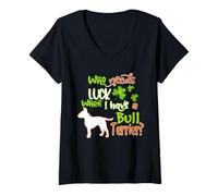 Femme I Have A Bull Terrier Dog Charm Shamrock St Patricks Day T-Shirt avec Col en V