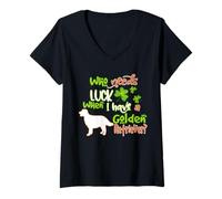 Femme I Have A Golden Retriever Dog Lucky Charm St Patricks Day T-Shirt avec Col en V