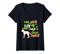 Femme I Have A Great Dane Dog Lucky Charm Shamrock St Patricks Day T-Shirt avec Col en V