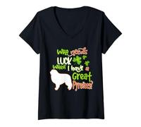 Femme I Have A Great Pyrenees Dog Lucky Funny St Patricks Day T-Shirt avec Col en V