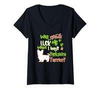 Femme I Have A Yorkshire Terrier Dog Lucky Charm St Patricks Day T-Shirt avec Col en V