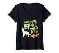 Femme I Have an Irish Setter Dog Lucky Shamrock St Patricks Day T-Shirt avec Col en V