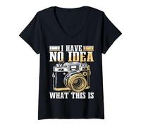 Femme I Have No Idea What This is Retro Appareil Photo jetable T-Shirt avec Col en V