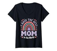 Femme I Have The Best Mom in The World Arc en Ciel Pastel Maman T-Shirt avec Col en V