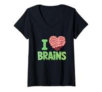 Femme I Heart Brains Zombie Halloween Anatomie Science Lover T-Shirt avec Col en V