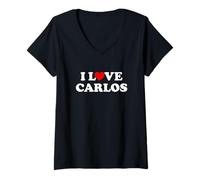 Femme I Heart Carlos Style Y2K Grand Cœur Frère Papa Carlos T-Shirt avec Col en V