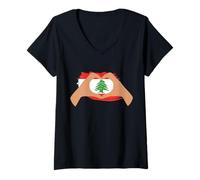 Femme I Heart Lebanon, Drapeau libanais, Drapeau Patriotique libanais T-Shirt avec Col en V