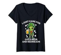 Femme I Just Came for Cold Beer and Redheads Alien St Patrick Day T-Shirt avec Col en V