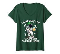 Femme I Just Came for Cold Beer Redheads Astronaute St Patrick Day T-Shirt avec Col en V