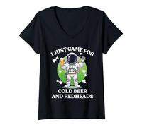 Femme I Just Came for Cold Beer Redheads Astronaute St Patrick Day T-Shirt avec Col en V