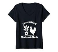 Femme I Just Need Chickens and Plants Funny Retro Botanical T-Shir T-Shirt avec Col en V