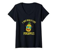 Femme I Just Really Like Ananas Fruit T-Shirt avec Col en V