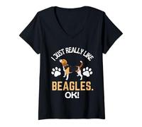 Femme I Just Really Like Beagles Ok! Beagle Humour T-Shirt avec Col en V