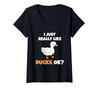 Femme I Just Really Like Ducks, OK Funny Duck Animal Lover T-Shirt avec Col en V