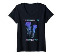 Femme I Just Really Like Jellyfish, OK? Watercolor Fish, JellyFish T-Shirt avec Col en V