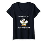 Femme I Just Really Like Penguins, Okay? | Joli cadeau de judo pingouin T-Shirt avec Col en V