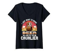 Femme I Just Want to Drink Beer and Pet My Cavalier Dog Lover T-Shirt avec Col en V