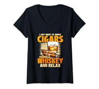 Femme I Just Want to Smoke Cigares Drink Whisky T-Shirt avec Col en V