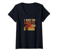 Femme I Keep The Lights on Retro Electrician Keepsake Vintage Tees T-Shirt avec Col en V