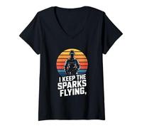 Femme I Keep The Sparks Flying Welder Metalwork Pride T-Shirt avec Col en V