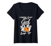 Femme I Know i Play Like a Girl Joueur de Bowling Bowling Bowling T-Shirt avec Col en V