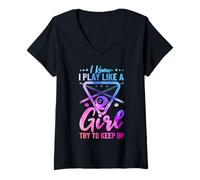 Femme I Know I Play Like A Girl Try to Keep Up Billards Pool T-Shirt avec Col en V
