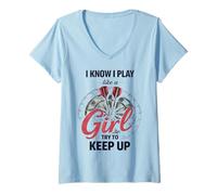 Femme I Know I Play Like A Girl Try to Keep Up Funny Dart Player T-Shirt avec Col en V
