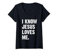 Femme I Know Jesus Loves Me T-Shirt avec Col en V