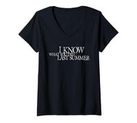 Femme I Know What You Did Last Summer White Movie Logo Horror T-Shirt avec Col en V