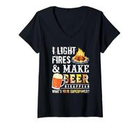Femme I Light Fires and Make Beer Disappear Drinking Camping Gift T-Shirt avec Col en V