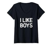 Femme I Like Boys, Drôle, Blagues, Sarcastique T-Shirt avec Col en V