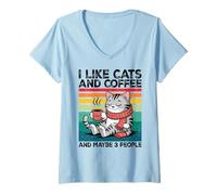 Femme I Like Cats and Coffee and Maybe 3 People Graphic T-Shirt avec Col en V