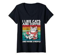 Femme I Like Cats and Coffee and Maybe 3 People Graphic T-Shirt avec Col en V