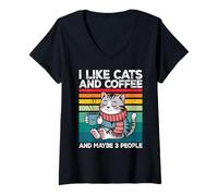 Femme I Like Cats and Coffee and Maybe 3 People Graphic T-Shirt avec Col en V