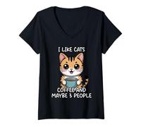 Femme I Like Cats Coffee and Maybe 3 People T-Shirt avec Col en V