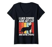 Femme I Like Coffee and My Cat Maybe 3 People Vintage Bombay Cat T-Shirt avec Col en V