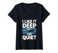 Femme I Like It Deep and Quiet Scuba Diving Humour T-Shirt avec Col en V
