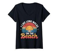 Femme I Like Long Walks on The Beach Touriste d'été |- T-Shirt avec Col en V